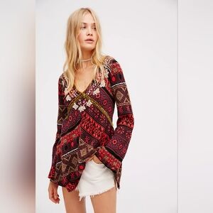 Free People World Traveler Alpaca Blend Embroidered Boho Pullover Sweater Knit M